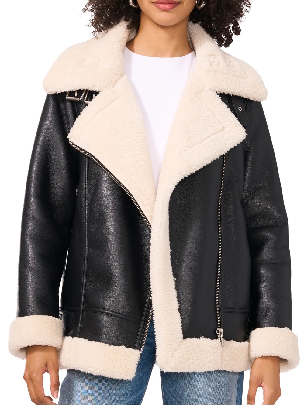 NWT Vince Camuto Black Faux ShearlingAviator Jacket